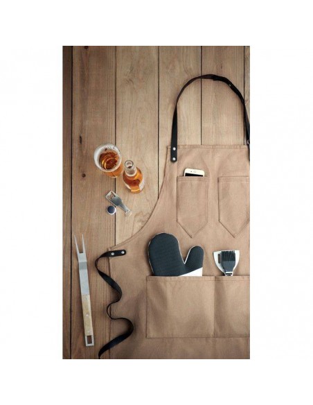 Grembiule in canvas con dettagli in pelle