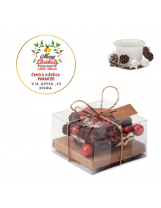 Portacandele in vetro con decorazioni natalizie