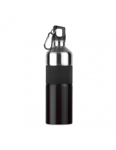 Borraccia bicolore in acciaio inossidabile con fascia in gomma e moschettone 750 ml