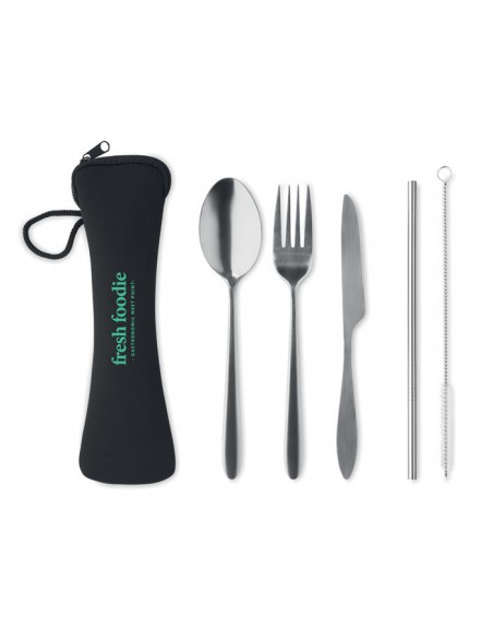 SET DI POSATE IN ACCIAIO INOSSIDABILE IN CUSTODIA IN NEOPRENE