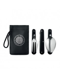 Set posate pieghevoli in acciaio  in pouch nero