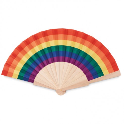 Ventaglio arcobaleno con aste in legno
