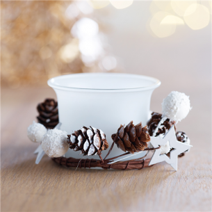 Portacandele in vetro con decorazioni natalizie 2