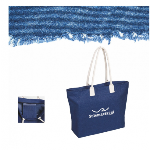 Borsa mare in denim con manici in corda