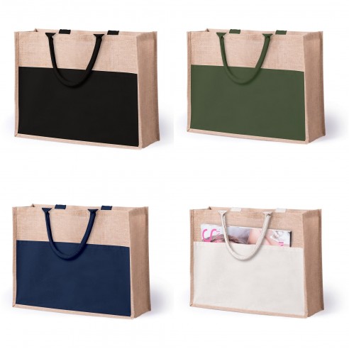 Borsa mare in juta laminata con tasca...