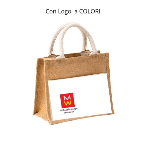 Mini borsa in juta con tasca e manici...
