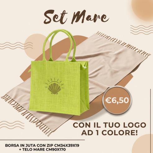Set mare borsa mare in juta + telo...