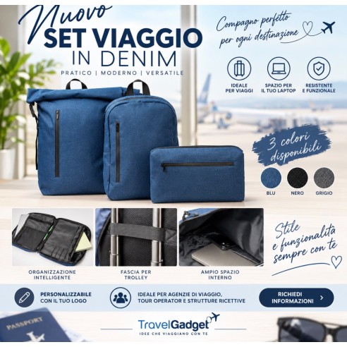Set viaggio in denim impermeabilizzato