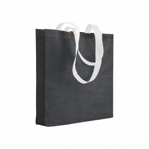 SHOPPER IN TNT STAMPATO EFFETTO JEANS