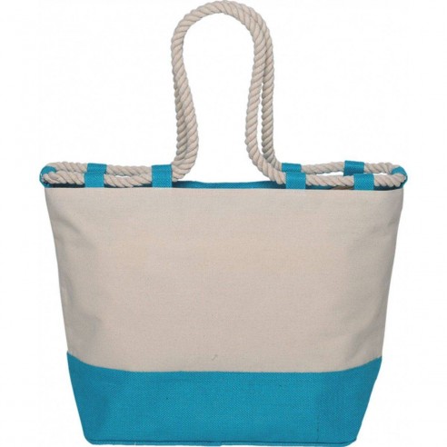 BIG BORSA MARE IN CANVAS CON ZIP E MANICI IN CORDA