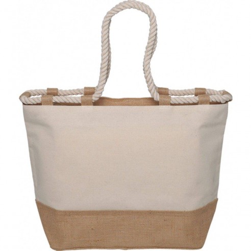 BIG BORSA MARE IN CANVAS CON ZIP E MANICI IN CORDA